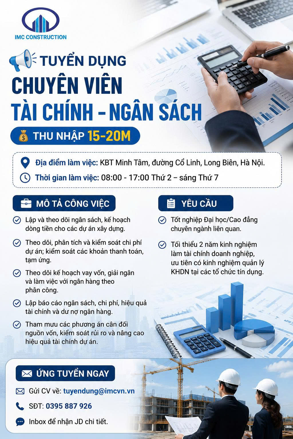 📢 TUYỂN DỤNG CHUYÊN VIÊN TÀI CHÍNH – NGÂN SÁCH – THU NHẬP 15-20M